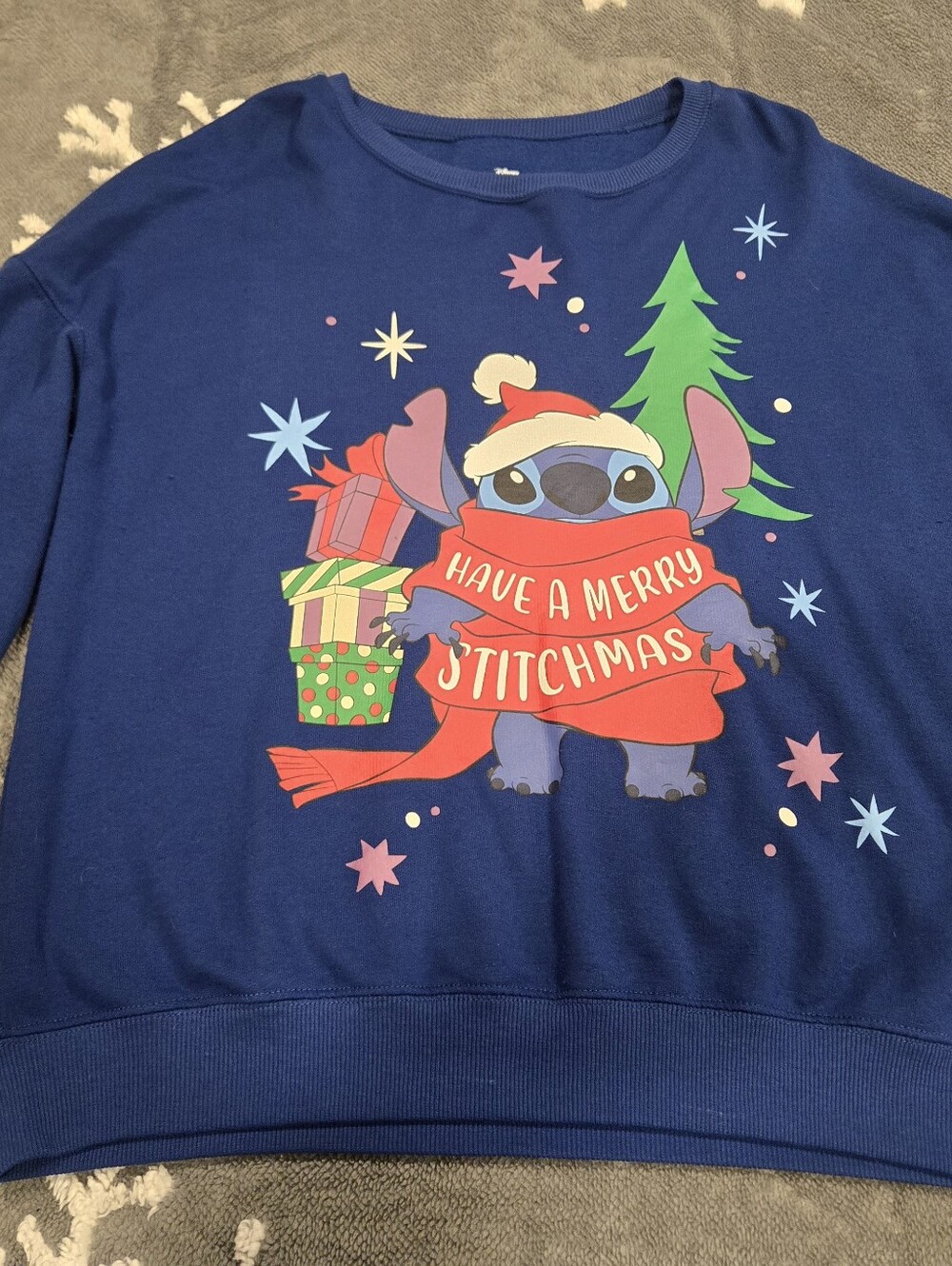 Blue 'Have a Merry Stitchmas' Stitch Graphic Holiday Sweatshirt Size Medium